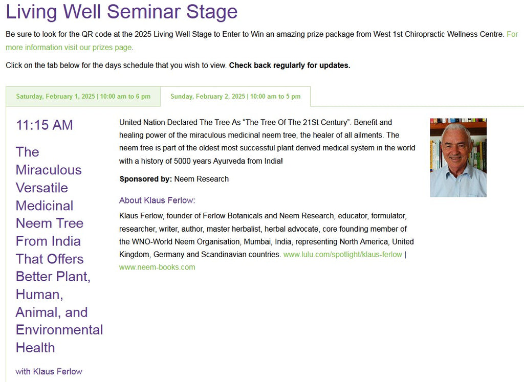 Neem Lecture @ 32nd annual Wellness Show Vancouver Convention Centre Feb 1/2 2025